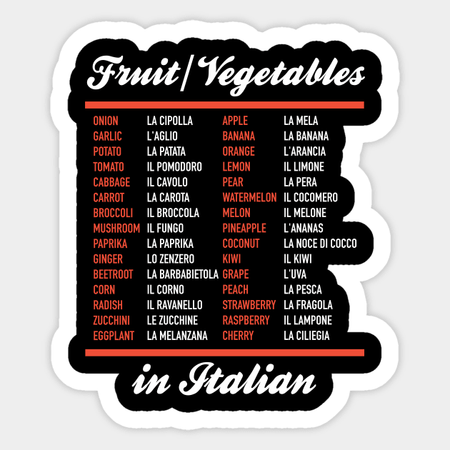 Fruit and Vegetables In Italian - Italian Language Cheatsheet Sticker by Hidden Verb